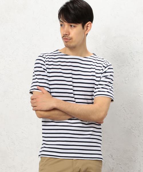 green label relaxing(グリーンレーベルリラクシング)の「KC ボーダー柄 ボートネック 半袖 Tシャツ ②◆(Tシャツ/カットソー・メンズ・ネイビー/ライトグレー/オフホワイト/ホワイト・LARGE/MEDIUM/SMALL/X-LARGE)」の5枚目の写真