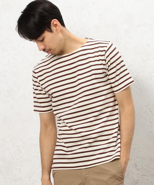 green label relaxing(グリーンレーベルリラクシング)の「KC ボーダー柄 ボートネック 半袖 Tシャツ ②◆(Tシャツ/カットソー・メンズ・ネイビー/ライトグレー/オフホワイト/ホワイト・LARGE/MEDIUM/SMALL/X-LARGE)」の7枚目の写真