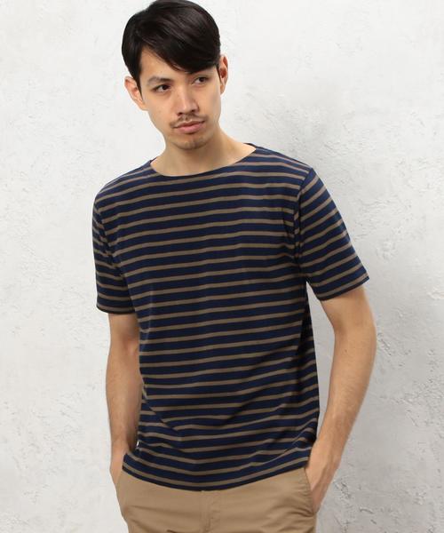 green label relaxing(グリーンレーベルリラクシング)の「KC ボーダー柄 ボートネック 半袖 Tシャツ ②◆(Tシャツ/カットソー・メンズ・ネイビー/ライトグレー/オフホワイト/ホワイト・LARGE/MEDIUM/SMALL/X-LARGE)」の8枚目の写真