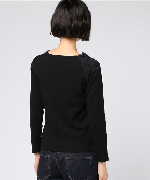 Honeys（ハニーズ）の「レース使いプルオーバー（Tシャツ/カットソー・レディース・アイボリー/ブラック/ピンク/杢グレー・L/M/S）」の10枚目の写真