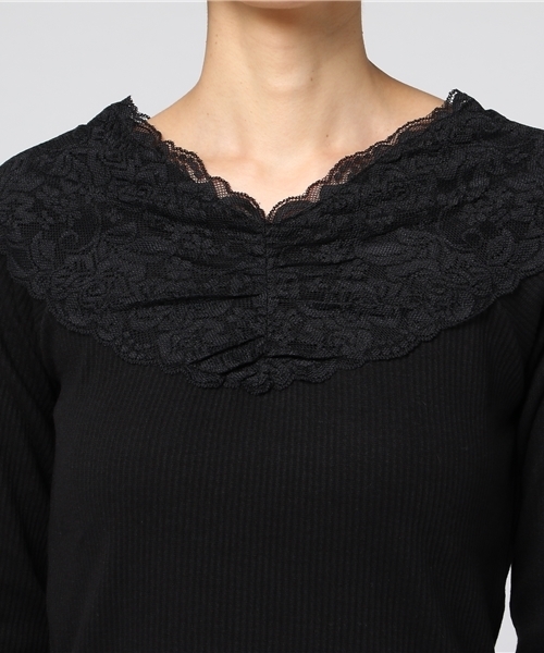 Honeys（ハニーズ）の「レース使いプルオーバー（Tシャツ/カットソー・レディース・アイボリー/ブラック/ピンク/杢グレー・L/M/S）」の7枚目の写真