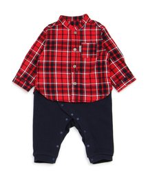 apres les cours | バイカラーシャツレイヤードカバーオール(ロンパース)