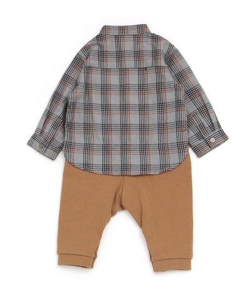 apres les cours（アプレレクール）の「バイカラーシャツレイヤードカバーオール（ロンパース・キッズ・グレー/レッド・70/80）」の3枚目の写真