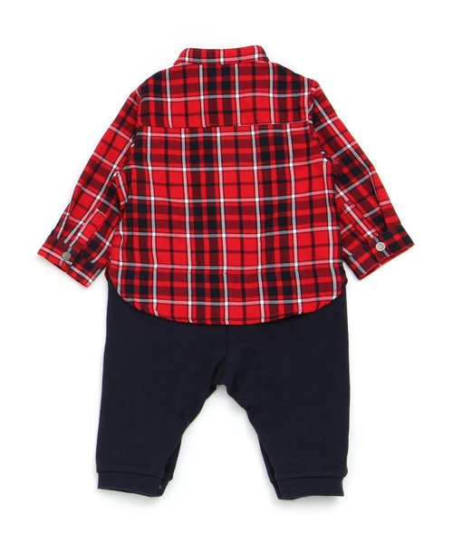 apres les cours（アプレレクール）の「バイカラーシャツレイヤードカバーオール（ロンパース・キッズ・グレー/レッド・70/80）」の5枚目の写真