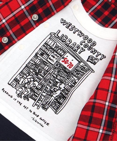 apres les cours（アプレレクール）の「バイカラーシャツレイヤードカバーオール（ロンパース・キッズ・グレー/レッド・70/80）」の7枚目の写真