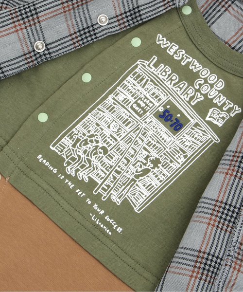 apres les cours（アプレレクール）の「バイカラーシャツレイヤードカバーオール（ロンパース・キッズ・グレー/レッド・70/80）」の8枚目の写真