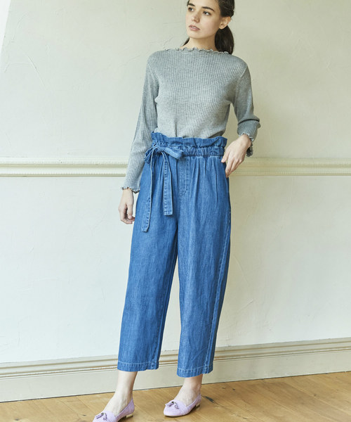 earth music&ecology（アースミュージックアンドエコロジー）の「COTTON USA デニムパンツ(ベルト付ワイド)（デニムパンツ・レディース・ダークインディゴブルー/ライトインディゴブルー・L/M）」の6枚目の写真