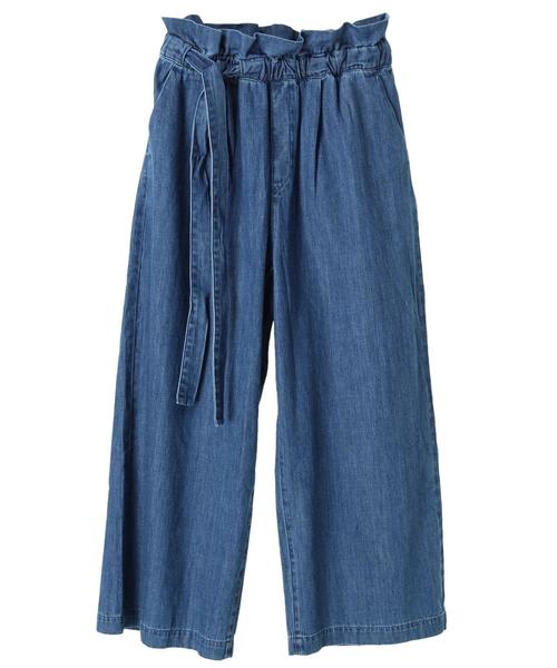 earth music&ecology（アースミュージックアンドエコロジー）の「COTTON USA デニムパンツ(ベルト付ワイド)（デニムパンツ・レディース・ダークインディゴブルー/ライトインディゴブルー・L/M）」の3枚目の写真