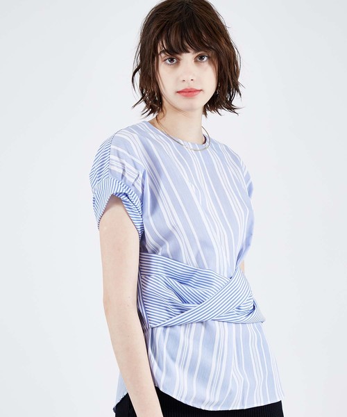 UNITED TOKYO（ユナイテッドトウキョウ）の「ツイストラインフロントブラウス（シャツ/ブラウス・レディース・ブラック/マルチ/サックスブルー/オフホワイト・1）」の18枚目の写真