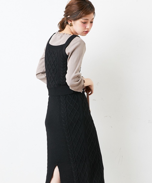 natural couture（ナチュラルクチュール）の「ケーブルニットキャミ（ニット/セーター・レディース・ブラック/ベージュ/ブラウン/オフホワイト・FREE）」の8枚目の写真