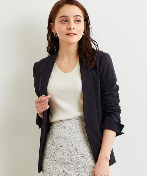 green label relaxing（グリーンレーベルリラクシング）の「[手洗い可能/パウダリードレープ]◆D ショールラペル ジャケット ◆（その他アウター・レディース・ライム/ネイビー/ライトグレー/ブラック・38/40/44/46/42/34/36）」の7枚目の写真