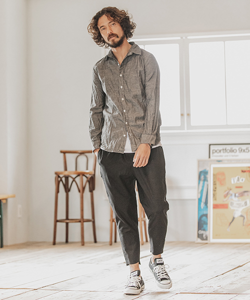 MBE グレー カジュアルパンツ CAMBIO（カンビオ）の「mp6767-Stretch Linen Saruel Tight