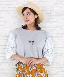 袖レースドッキングカットソ【大きいサイズ対応】【9号(M)】