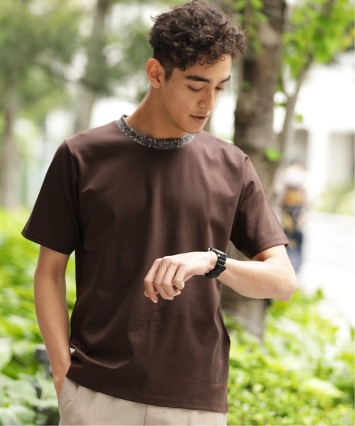 EDIFICE（エディフィス）の「コットン/リヨセル ポンチ クルーネック TEE（Tシャツ/カットソー・メンズ・ブラック/ホワイト/ネイビー/ブラウン・LARGE/MEDIUM/SMALL）」の4枚目の写真