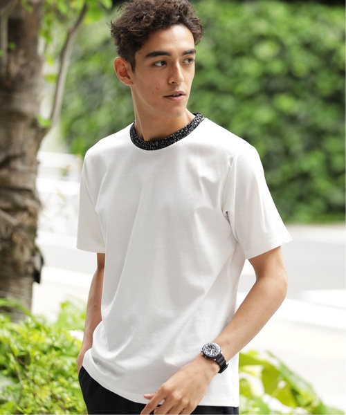 EDIFICE（エディフィス）の「コットン/リヨセル ポンチ クルーネック TEE（Tシャツ/カットソー・メンズ・ブラック/ホワイト/ネイビー/ブラウン・LARGE/MEDIUM/SMALL）」の2枚目の写真