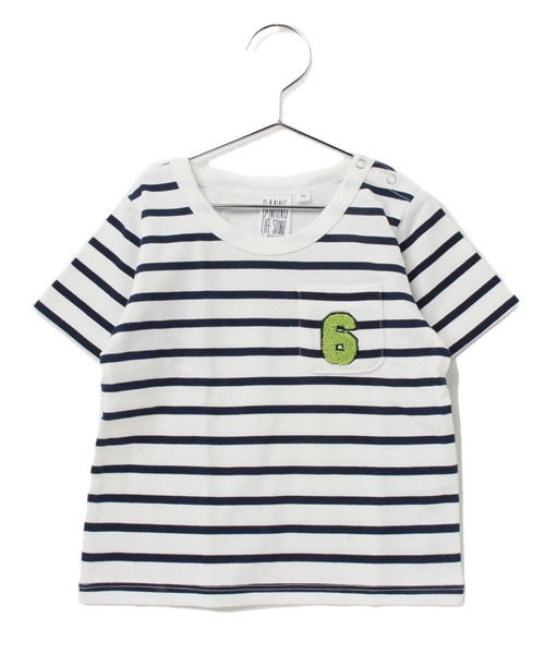 B:MING by BEAMS（ビーミングバイビームス）の「○ビーミング by ビームス / ボーダーワッペンT（Tシャツ/カットソー・キッズ・ネイビー/ミント/オフホワイト・80/150/100/120/90/110/130/140）」の2枚目の写真