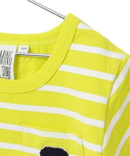 B:MING by BEAMS（ビーミングバイビームス）の「○ビーミング by ビームス / ボーダーワッペンT（Tシャツ/カットソー・キッズ・ネイビー/ミント/オフホワイト・80/150/100/120/90/110/130/140）」の6枚目の写真