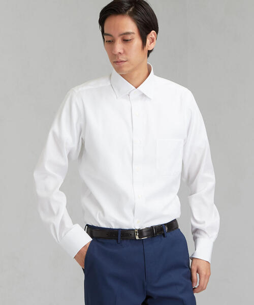 green label relaxing（グリーンレーベルリラクシング）の「スリム E/I マイクロヘリンボーン ショートワイドカラー ドレスシャツ＜機能性 / イージーアイロン＞（シャツ/ブラウス・メンズ・ホワイト/ライトブルー/ライトグレー・39cm/38cm/40cm/42cm/43cm/37cm/41cm）」の2枚目の写真