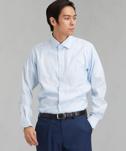 green label relaxing（グリーンレーベルリラクシング）の「スリム E/I マイクロヘリンボーン ショートワイドカラー ドレスシャツ＜機能性 / イージーアイロン＞（シャツ/ブラウス・メンズ・ホワイト/ライトブルー/ライトグレー・39cm/38cm/40cm/42cm/43cm/37cm/41cm）」の3枚目の写真