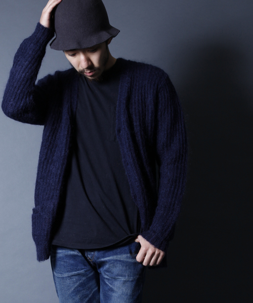 AMERICAN RAG CIE（アメリカンラグシー）の「AMERICAN RAG CIE モヘアウールシルクカーディガン 109-AWA-M142-KN006（ニット/セーター・メンズ・オフホワイト/ネイビー/イエロー/レッド・2/1）」の3枚目の写真