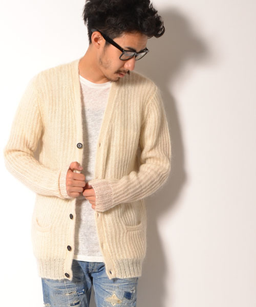 AMERICAN RAG CIE（アメリカンラグシー）の「AMERICAN RAG CIE モヘアウールシルクカーディガン 109-AWA-M142-KN006（ニット/セーター・メンズ・オフホワイト/ネイビー/イエロー/レッド・2/1）」の2枚目の写真