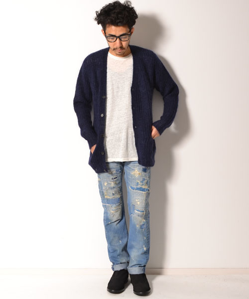 AMERICAN RAG CIE（アメリカンラグシー）の「AMERICAN RAG CIE モヘアウールシルクカーディガン 109-AWA-M142-KN006（ニット/セーター・メンズ・オフホワイト/ネイビー/イエロー/レッド・2/1）」の19枚目の写真