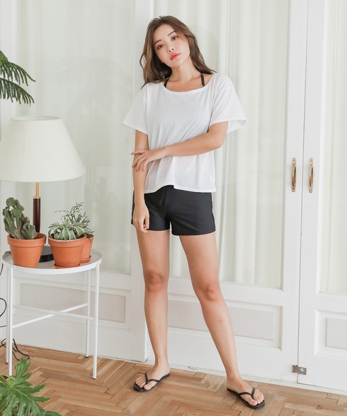 レースＴシャツ、ビキニ、ショートパンツ4点セット セール】カバーTシャツ＆ショートパンツ付バッククロスビキニ