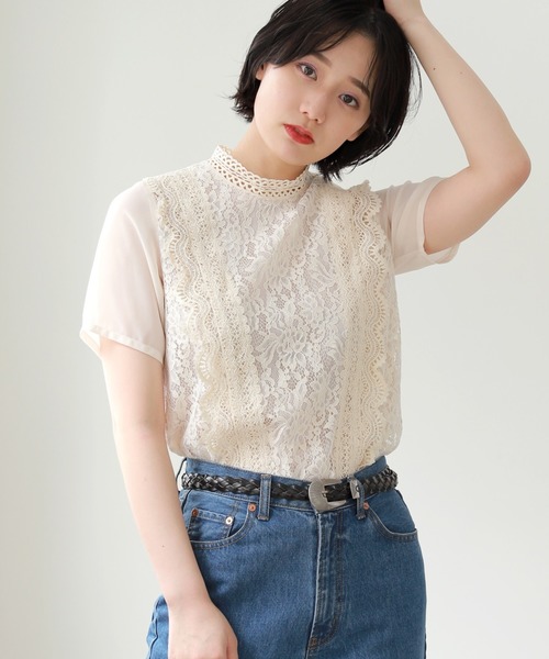 PAGEBOY（ページボーイ）の「レースハイネックSS（シャツ/ブラウス・レディース・ホワイト/ブラック/アイボリー・FREE）」の2枚目の写真