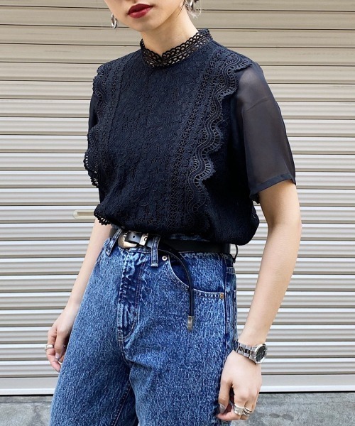 PAGEBOY（ページボーイ）の「レースハイネックSS（シャツ/ブラウス・レディース・ホワイト/ブラック/アイボリー・FREE）」の3枚目の写真