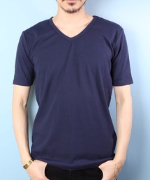 【BLUE STANDARD】細ピッチリブ仕様 ジャストサイズフィッティング 無地 ベーシックデザイン リブVネックTシャツカットソー