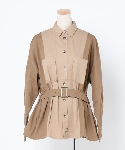 Culture Medium（カルチャーミディアム）の「ツイル配色ミリタリーシャツ（シャツ/ブラウス・レディース・ベージュ/グレー/カーキ/ライトベージュ・FREE）」の2枚目の写真