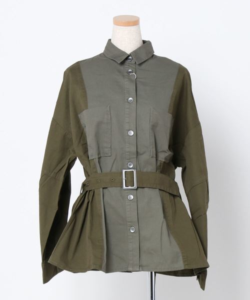 Culture Medium（カルチャーミディアム）の「ツイル配色ミリタリーシャツ（シャツ/ブラウス・レディース・ベージュ/グレー/カーキ/ライトベージュ・FREE）」の4枚目の写真
