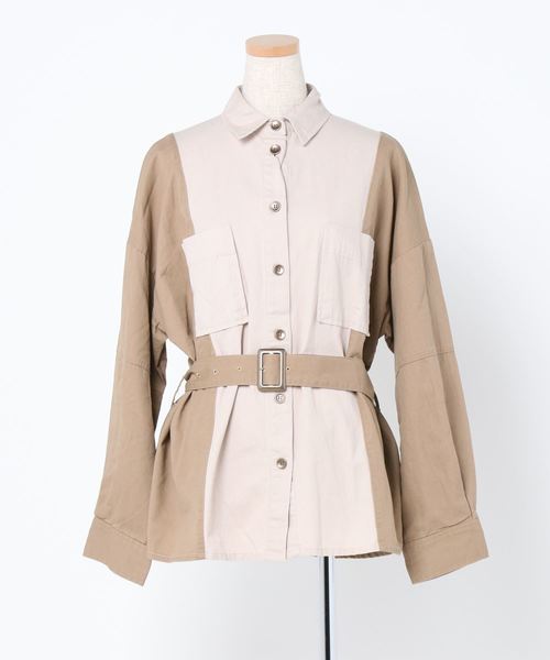 Culture Medium（カルチャーミディアム）の「ツイル配色ミリタリーシャツ（シャツ/ブラウス・レディース・ベージュ/グレー/カーキ/ライトベージュ・FREE）」の3枚目の写真