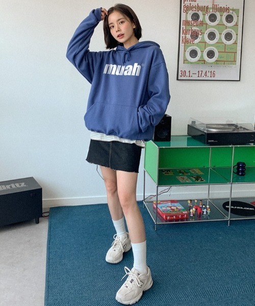 muahmuah(ムーアムーア)の「『muah muah/ムーアムーア』BALANCE MUAH LOGO HOODIE/バランス MUAH ロゴ フーディー/プルオーバーパーカー(パーカー・レディース・アイボリー/グレー/ブルー/ブラック/インディゴブルー/パープル/ベージュ・FREE)」の17枚目の写真