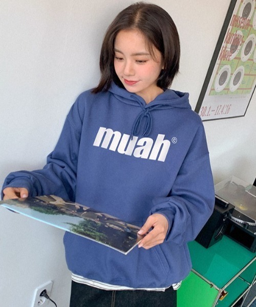 muahmuah(ムーアムーア)の「『muah muah/ムーアムーア』BALANCE MUAH LOGO HOODIE/バランス MUAH ロゴ フーディー/プルオーバーパーカー(パーカー・レディース・アイボリー/グレー/ブルー/ブラック/インディゴブルー/パープル/ベージュ・FREE)」の16枚目の写真