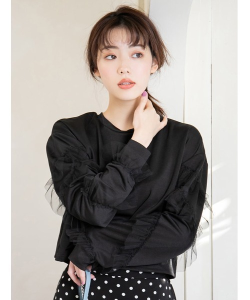 fifth calin（フィフスカラン）の「チュールフリルプルオーバー（Tシャツ/カットソー・レディース・ブラック/ベージュ/カーキ・MEDIUM）」の2枚目の写真