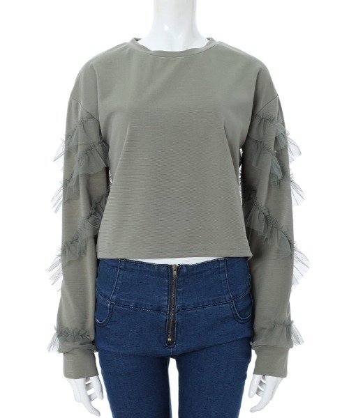 fifth calin（フィフスカラン）の「チュールフリルプルオーバー（Tシャツ/カットソー・レディース・ブラック/ベージュ/カーキ・MEDIUM）」の11枚目の写真