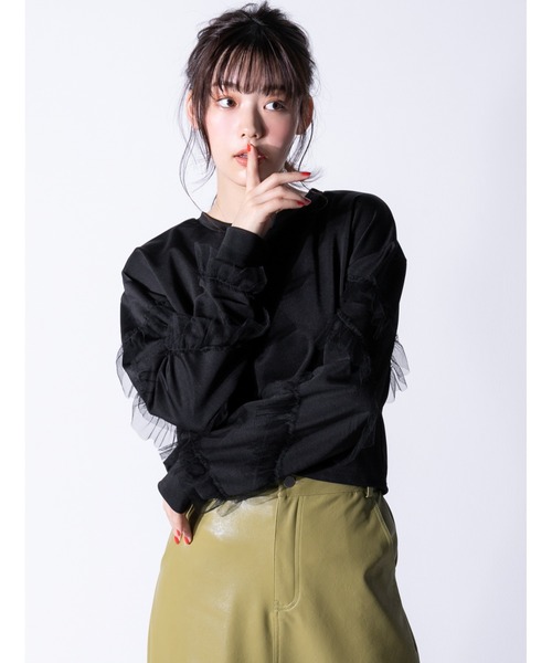 fifth calin（フィフスカラン）の「チュールフリルプルオーバー（Tシャツ/カットソー・レディース・ブラック/ベージュ/カーキ・MEDIUM）」の15枚目の写真