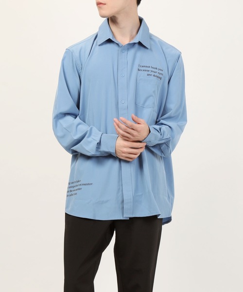 TopIsm（トップイズム）の「バックプリント ビッグシルエットロング丈オープンカラーシャツ（シャツ/ブラウス・メンズ・ブラック/オフホワイト/サックスブルー・LL/M/L）」の4枚目の写真