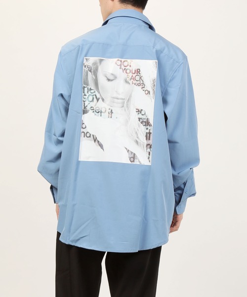 TopIsm（トップイズム）の「バックプリント ビッグシルエットロング丈オープンカラーシャツ（シャツ/ブラウス・メンズ・ブラック/オフホワイト/サックスブルー・LL/M/L）」の10枚目の写真