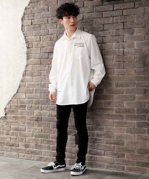 TopIsm（トップイズム）の「バックプリント ビッグシルエットロング丈オープンカラーシャツ（シャツ/ブラウス・メンズ・ブラック/オフホワイト/サックスブルー・LL/M/L）」の14枚目の写真