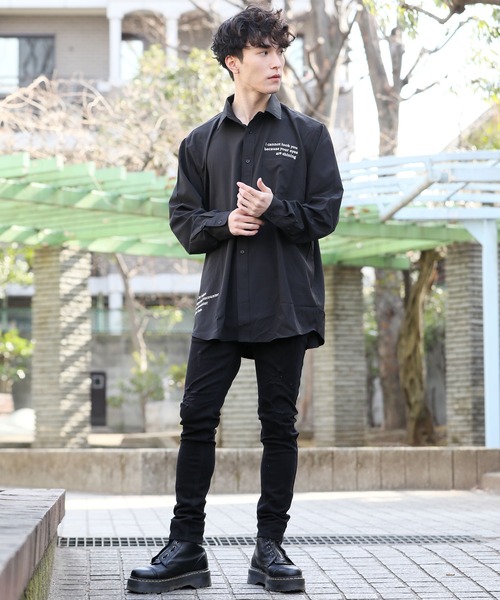 TopIsm（トップイズム）の「バックプリント ビッグシルエットロング丈オープンカラーシャツ（シャツ/ブラウス・メンズ・ブラック/オフホワイト/サックスブルー・LL/M/L）」の6枚目の写真