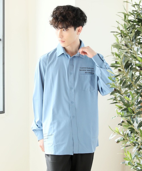 TopIsm（トップイズム）の「バックプリント ビッグシルエットロング丈オープンカラーシャツ（シャツ/ブラウス・メンズ・ブラック/オフホワイト/サックスブルー・LL/M/L）」の7枚目の写真