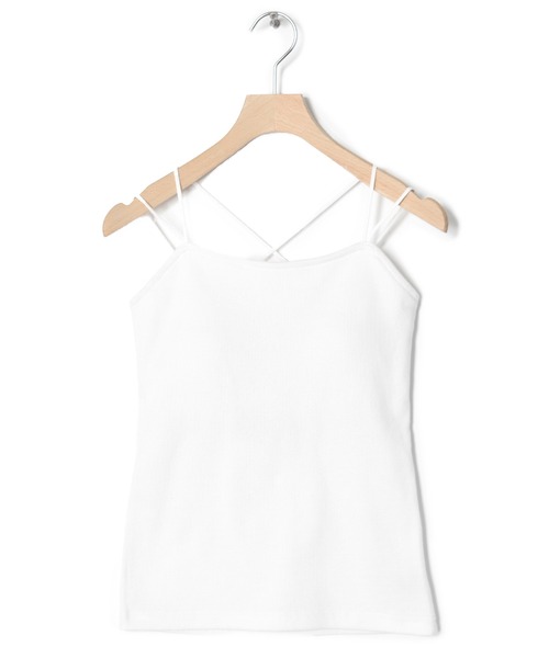 w closet（ダブルクローゼット）の「テレコカップ付きバッククロスキャミソール（キャミソール・レディース・ブラック/オフホワイト/グレイッシュベージュ/グレー系1/ブラウン/パープル・FREE）」の2枚目の写真