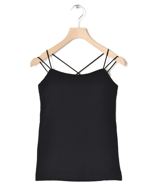 w closet（ダブルクローゼット）の「テレコカップ付きバッククロスキャミソール（キャミソール・レディース・ブラック/オフホワイト/グレイッシュベージュ/グレー系1/ブラウン/パープル・FREE）」の3枚目の写真