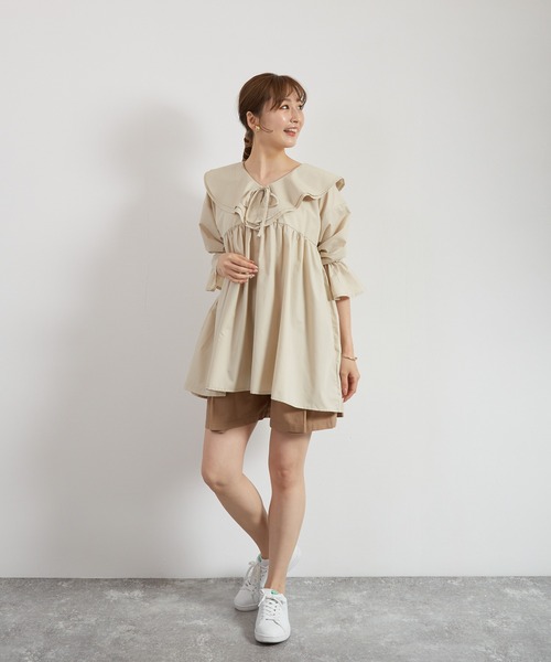 Wefst（ウェスト）の「【Wefst】T/Cブロードビッグカラーブラウス（シャツ/ブラウス・レディース・ブラック/オフホワイト/ライトベージュ・FREE）」の3枚目の写真