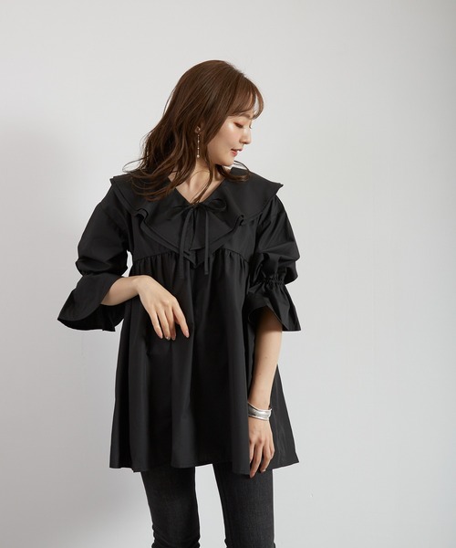 Wefst（ウェスト）の「【Wefst】T/Cブロードビッグカラーブラウス（シャツ/ブラウス・レディース・ブラック/オフホワイト/ライトベージュ・FREE）」の2枚目の写真