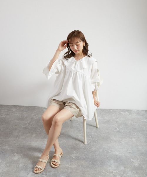 Wefst（ウェスト）の「【Wefst】T/Cブロードビッグカラーブラウス（シャツ/ブラウス・レディース・ブラック/オフホワイト/ライトベージュ・FREE）」の17枚目の写真