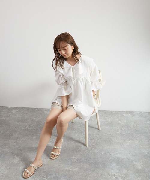 Wefst（ウェスト）の「【Wefst】T/Cブロードビッグカラーブラウス（シャツ/ブラウス・レディース・ブラック/オフホワイト/ライトベージュ・FREE）」の6枚目の写真