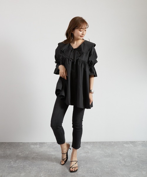 Wefst（ウェスト）の「【Wefst】T/Cブロードビッグカラーブラウス（シャツ/ブラウス・レディース・ブラック/オフホワイト/ライトベージュ・FREE）」の7枚目の写真